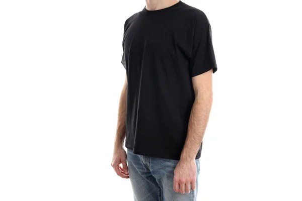 Uomo Bianco Shirt Nera Isolato Sfondo Bianco — Foto Stock