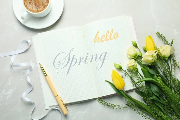 Concepto Hello Spring Sobre Fondo Texturizado Claro — Foto de Stock