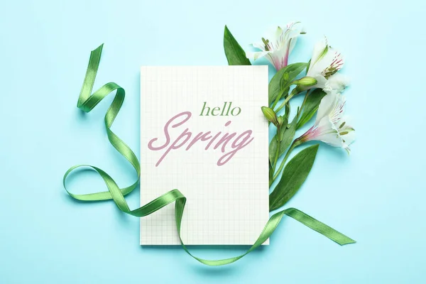 Concepto Hello Spring Sobre Fondo Azul — Foto de Stock