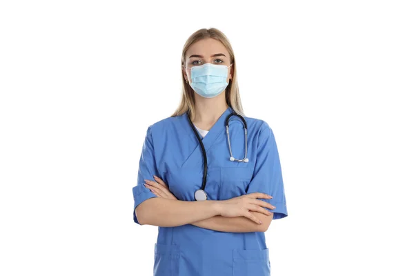 Enfermera Máscara Aislada Sobre Fondo Blanco — Foto de Stock