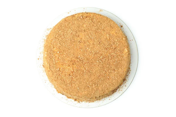 白い背景に隔離された丸い蜂蜜のケーキ — ストック写真