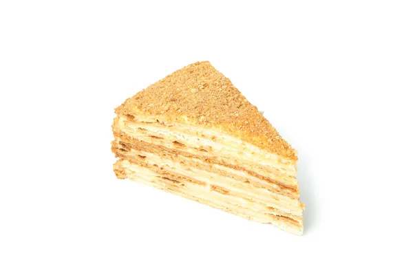 白い背景に隔離されたハチミツケーキのピース — ストック写真