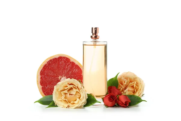 Perfumy Kobiece Składniki Wyizolowane Białym Tle — Zdjęcie stockowe