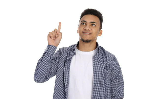 Hombre Joven Camisa Aislada Sobre Fondo Blanco —  Fotos de Stock