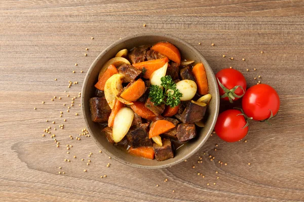 Concept Van Lekker Eten Met Rundvlees Met Groenten Bovenaanzicht — Stockfoto