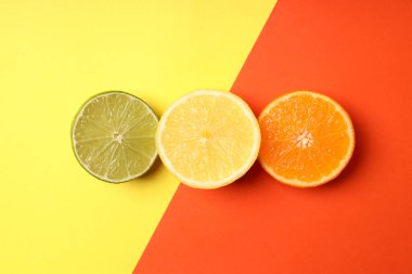 İki ton arkaplanda turunçgil meyveleri