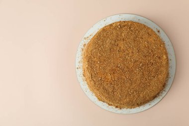 Bej arkaplanda ballı kek, metin için boşluk