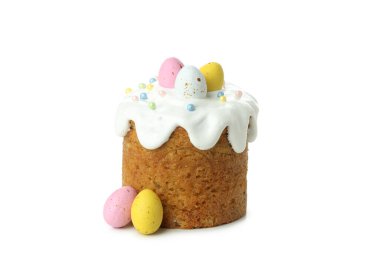 Beyaz arka planda izole edilmiş Paskalya yemeği kavramı