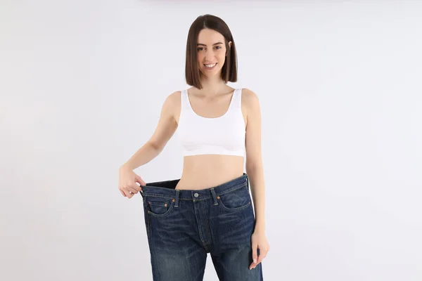 Concepto Pérdida Peso Con Chica Delgada —  Fotos de Stock