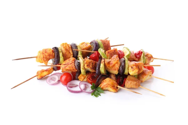 Saboroso Shashlik Frango Isolado Fundo Branco — Fotografia de Stock