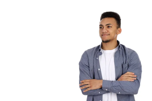 Junger Mann Karierten Hemd Isoliert Auf Weißem Hintergrund — Stockfoto