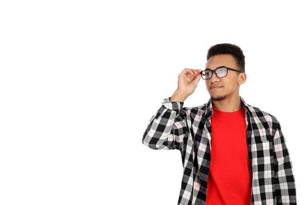 Beyaz Arka Plan Üzerinde Izole Gözlüklü Genç Adam — Stok fotoğraf