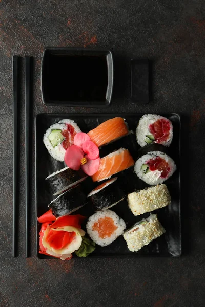 Conceito Comida Saborosa Com Sushi Vista Superior — Fotografia de Stock