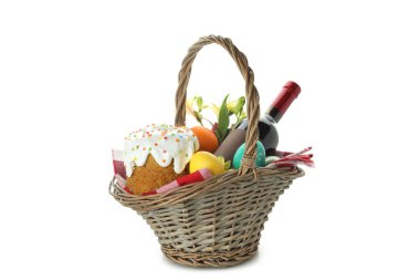 Beyaz arka planda izole edilmiş Paskalya yemeği kavramı