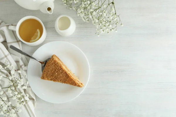 Concept Nourriture Savoureuse Avec Gâteau Miel Espace Pour Texte — Photo