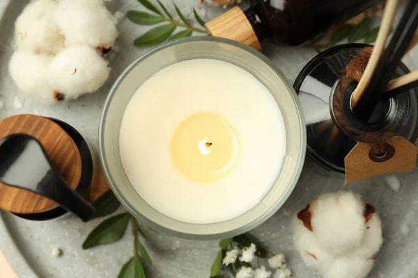 Cozy Relax Composition Candle Close — Stock Photo, Image