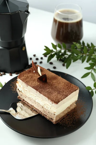 Concetto Gustoso Dessert Con Torta Tiramisu — Foto Stock