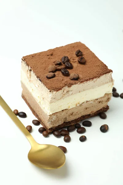 Conceito Sobremesa Saborosa Com Bolo Tiramisu Close — Fotografia de Stock