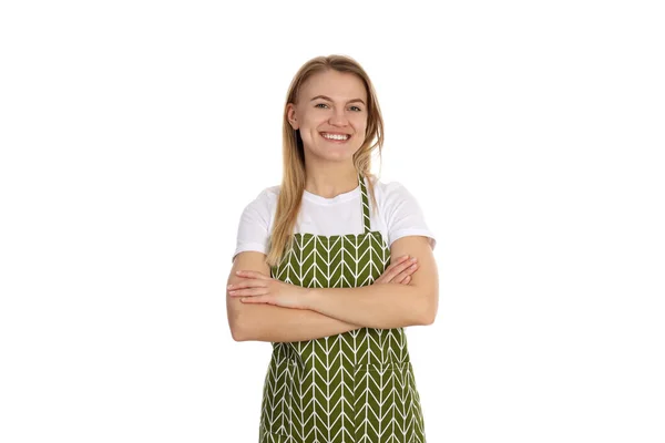 Concepto Cocina Con Mujer Joven Aislada Sobre Fondo Blanco — Foto de Stock