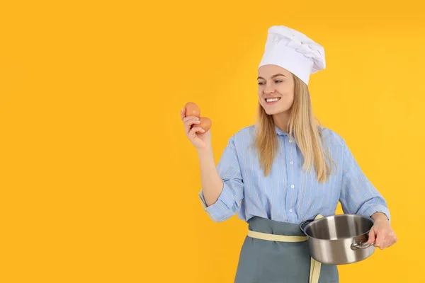 Conceito Cozinhar Com Mulher Jovem Espaço Para Texto — Fotografia de Stock