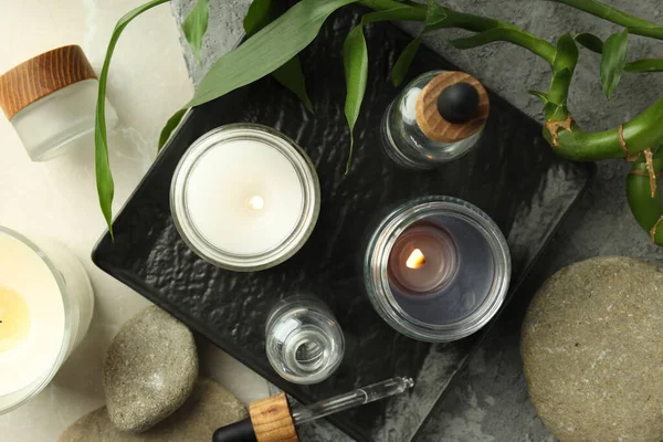 Conceito Relaxamento Com Velas Aroma Vista Superior — Fotografia de Stock