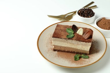 Tiramisu keki ile lezzetli tatlı kavramı, metin için yer