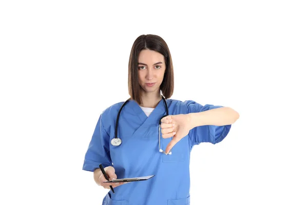 Концепція Медичного Працівника Молодою Жінкою Ізольована Білому Тлі — стокове фото