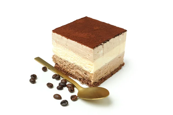 Tiramisu蛋糕 白色背景分离 — 图库照片