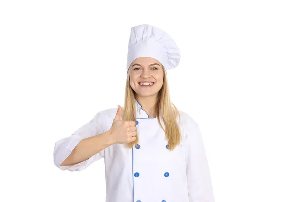 与年轻女子一起做饭的概念 与白人背景隔离 — 图库照片