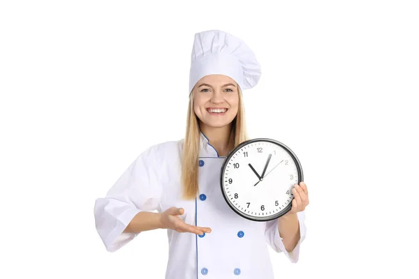 Beyaz Arka Planda Izole Edilmiş Genç Bir Kadınla Yemek Pişirme — Stok fotoğraf