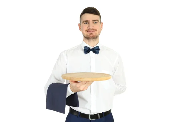Young Man Waiter Isolated White Background — Stock Photo, Image