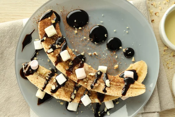 Conceito Comida Saborosa Com Deliciosa Sobremesa Banana — Fotografia de Stock