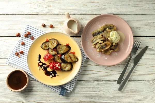 Konzept Des Leckeren Essens Mit Gegrillter Banane Draufsicht — Stockfoto