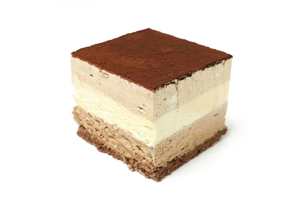 Tiramisu Kaka Isolerad Vit Bakgrund Närbild — Stockfoto