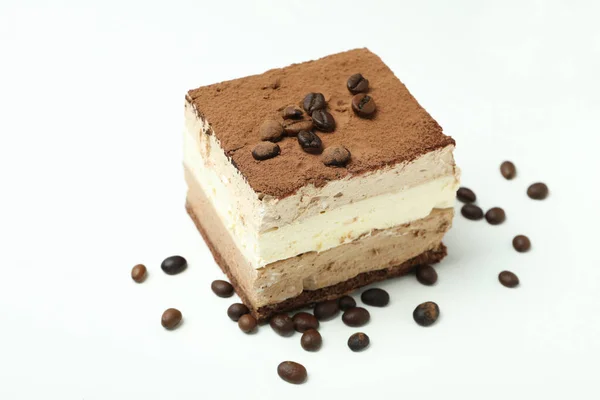 Konzept Von Leckerem Dessert Mit Tiramisu Kuchen Nahaufnahme — Stockfoto