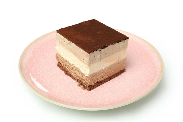 Teller Mit Tiramisu Kuchen Isoliert Auf Weißem Hintergrund — Stockfoto