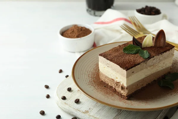 Konzept Von Leckerem Dessert Mit Tiramisu Kuchen Platz Für Text — Stockfoto