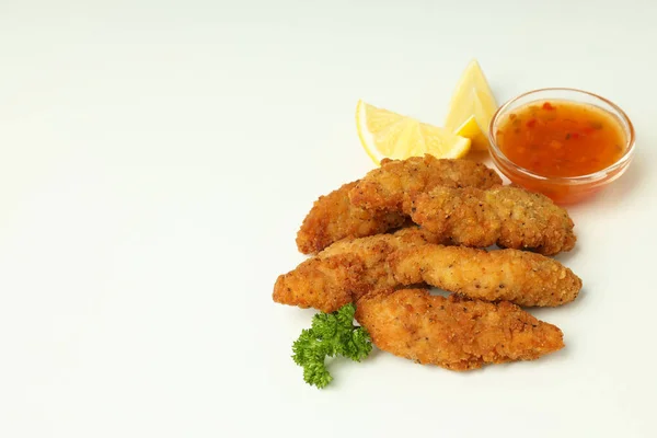 Concept of tasty food with Chicken strips, space for text