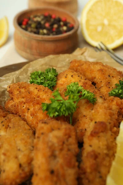 Concepto Comida Sabrosa Con Tiras Pollo Cerca — Foto de Stock