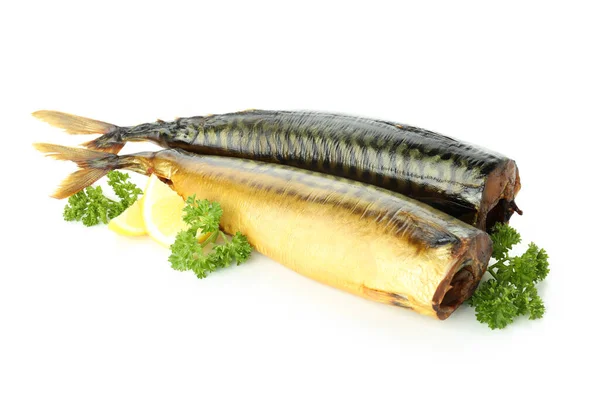 Tasty Smoked Mackerel Isolated White Background — Stock Photo, Image