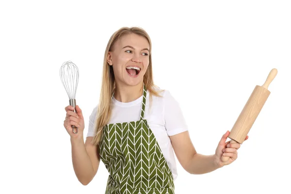 Giovane Donna Chef Attraente Isolato Sfondo Bianco — Foto Stock