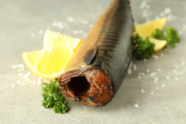 Concept Tasty Food Smoked Mackerel Close — Stock Photo, Image