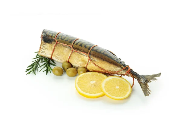 Tasty Smoked Mackerel Isolated White Background — Stock Photo, Image