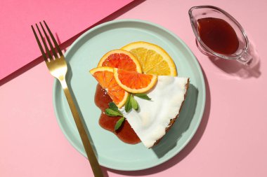 Pastalı lezzetli yemek kavramı, üst görünüm.