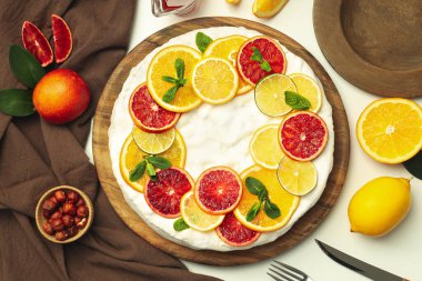 Pastalı lezzetli yemek kavramı, üst görünüm.