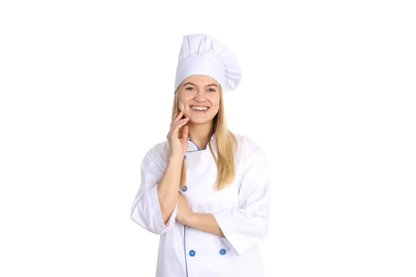 Giovane Donna Chef Attraente Isolato Sfondo Bianco — Foto Stock