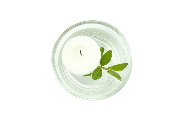 Glass Water Candle Twig Isolated White Background — Stock Photo, Image
