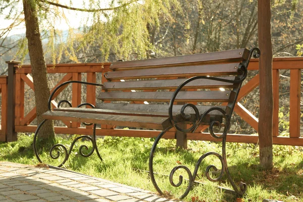 Empty Bench Sunny Autumn Day Mountain Resort Stock Image