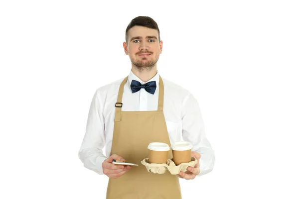 Young Man Waiter Isolated White Background — Stock Photo, Image