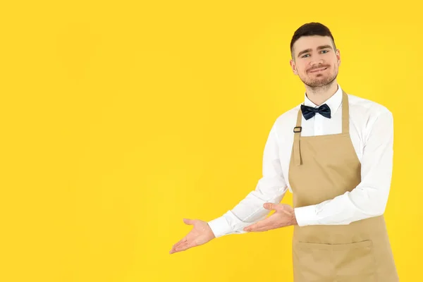 Concept Job Young Man Waiter Space Text — Stock Photo, Image